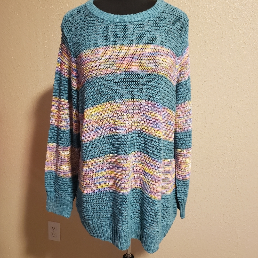 Soft Surroundings Sweater Open Knit Wide‎ Stripe Size 1X
